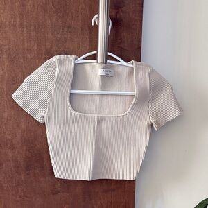 Aritzia Cream Ribbed Crop Top